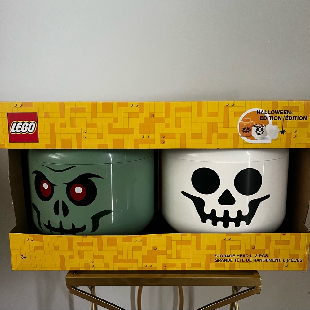 Lego Halloween Limited Edition Storage Heads 2 Piece Set Zombie & Skeleton Large